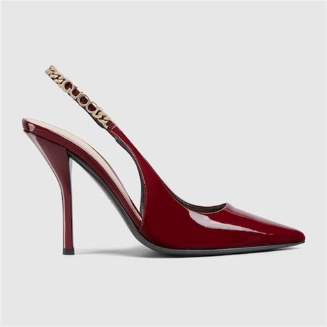 gucci red patent leather peep toe chunky heels|Gucci Signoria slingback pump in Rosso Ancora patent leather.